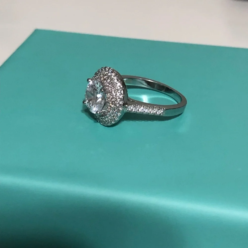 Sona Sterling Silver Double Halo Ring - Picture 2 of 6